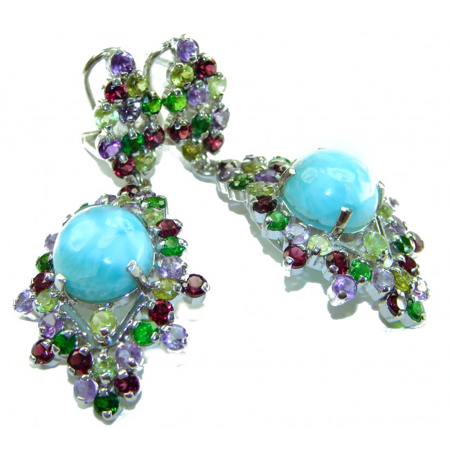 Discover the captivating allure of Genuine Caribbean Larimar .925 Sterling Silver STATEMENT earrings; 38.5 carat
