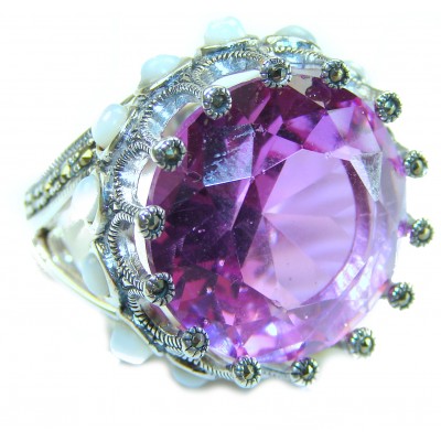 Massive 42.8 carat Authentic Pink Topaz .925 Sterling Silver handcrafted Large ring size 8