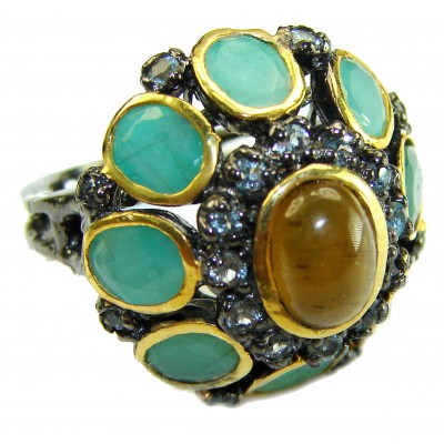 Serenity 12.5 carat Golden Calcite Emerald black Rhodium over .925 Sterling Silver Ring s. 6