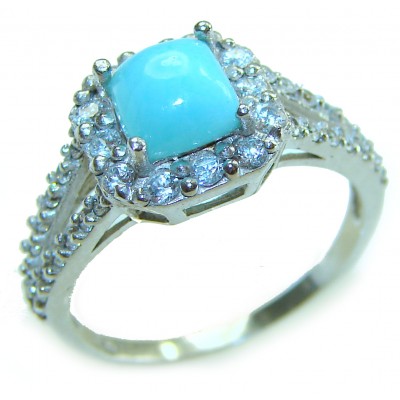 Caribbean Beauty 4.5 carat Genuine Blue Larimar .925 Sterling Silver handmade ring size 7
