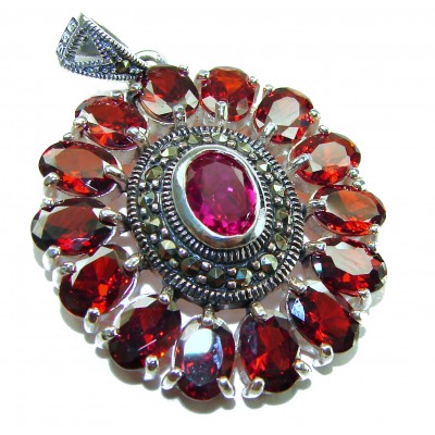 Circle of Life 15.2 carat authentic Ruby Marcasite .925 Sterling Silver handmade Pendant