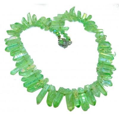 Mint-Green Halite Crystal Cluster .925 Sterling Silver handmade Necklace
