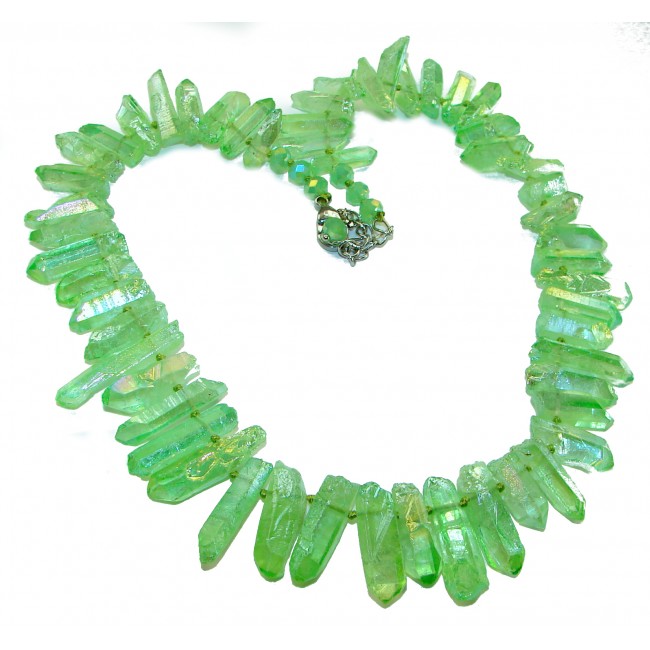 Mint-Green Halite Crystal Cluster .925 Sterling Silver handmade Necklace