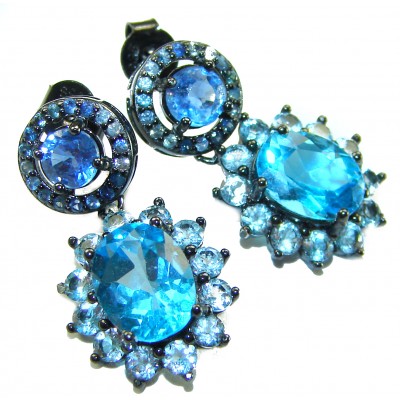 Atlantica 10.7 carat Swiss Blue Topaz .925 Sterling Silver dipped in black rhodium Handcrafted Statement earrings
