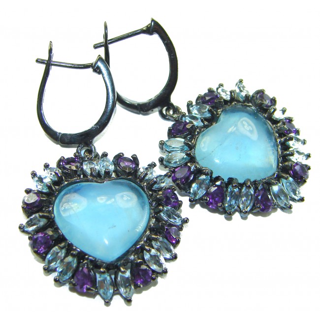 A Heritage in Bloom 12.5 carat Aquamarine black rhodium over .925 Sterling Silver handmade Large Statement Earrings