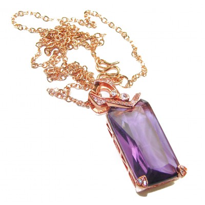 Genuine Amethyst .925 Sterling Silver dipped in 14K Rose Gold handcrafted 16 inches long necklace