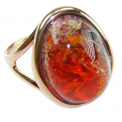 Queen of Fire best quality 14.4 carat Mexican Opal 18K Rose Gold over .925 Sterling Silver handmade ring 8 1/4