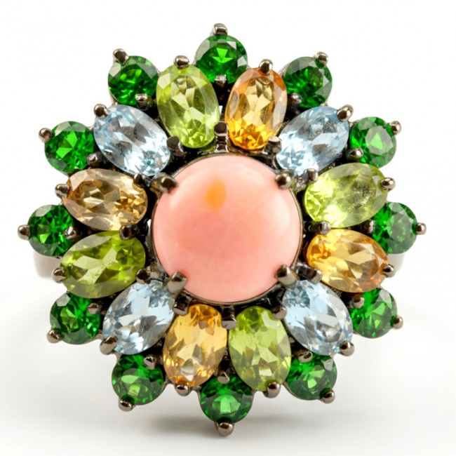 Stella 22.5 carat Pink Opal black rhodium over .925 Sterling Silver handcrafted Ring size 7 3/4
