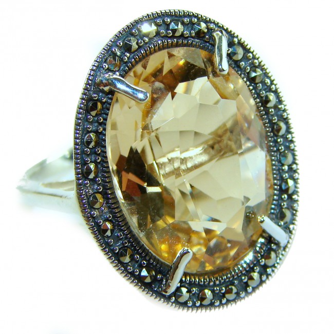 Solid 27.8 carat Genuine Lemon Quartz .925 Sterling Silver handcrafted ring size 8