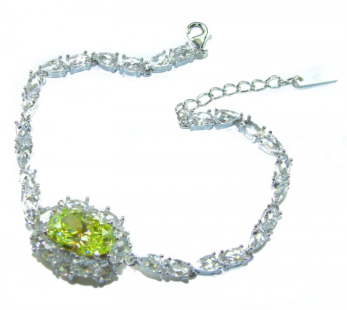 Luxurious 22.5 carat oval cut Authentic Yellow Sapphire .925 Sterling Silver handcrafted Statement Bracelet