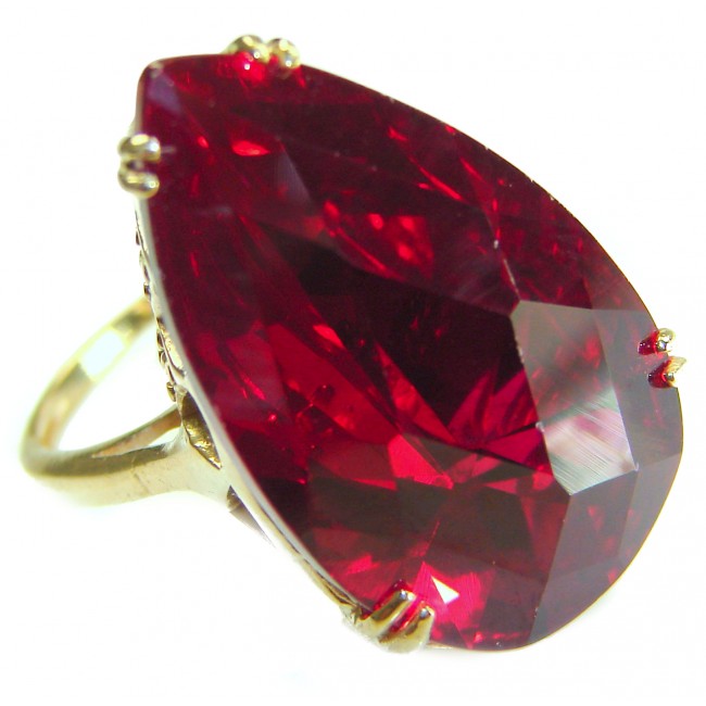 Carmen Natural 28.4 carat Ruby .925 Sterling Silver dipped in 22K Gold handmade Large Statement Ring size 6 1/4