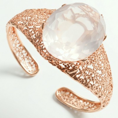 Vintage Beauty Genuine 42.2 carat Brazilian Rose Quartz Rose quartz 22K Rose Gold over .925 Sterling Silver handcrafted Bracelet / Cuff