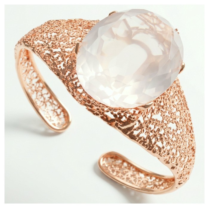 Vintage Beauty Genuine 42.2 carat Brazilian Rose Quartz Rose quartz 22K Rose Gold over .925 Sterling Silver handcrafted Bracelet / Cuff