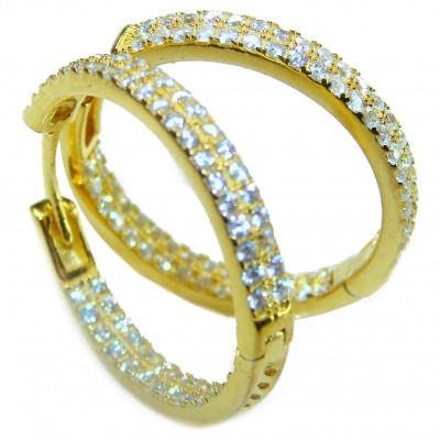 Allure Natural 8.2 carat White Topaz .925 Sterling Silver dipped in 14K Gold handcrafted hoop earrings