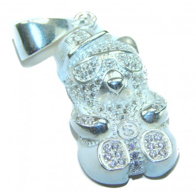 Cute Teddy Bear Natural White Topaz .925 Sterling Silver handmade Pendant