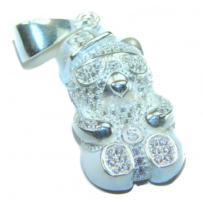 Cute Teddy Bear Natural White Topaz .925 Sterling Silver handmade Pendant