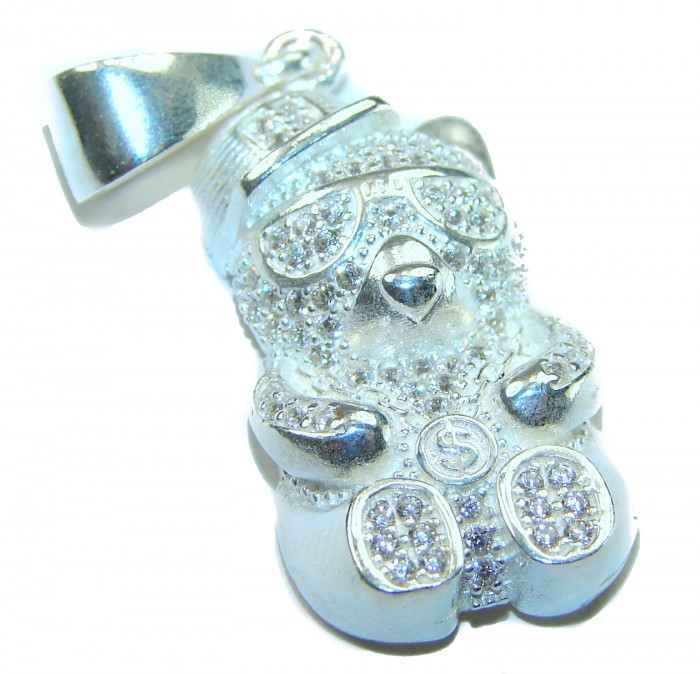 Cute Teddy Bear Natural White Topaz .925 Sterling Silver handmade Pendant