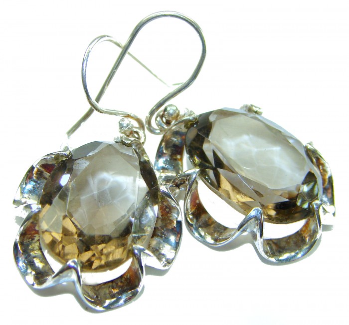 Alessandra 12.5 carat Champagne Smoky Topaz .925 Sterling Silver handmade Earrings