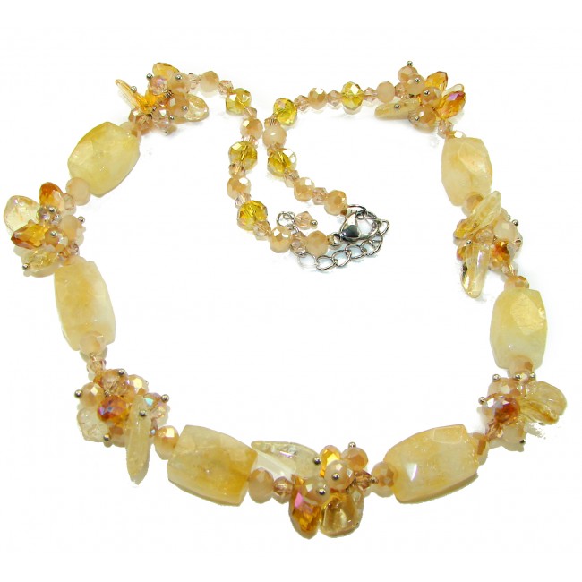 Dazzling vintage natural rough Citrine 14K Gold over .925 Sterling Silver handcrafted Large necklace