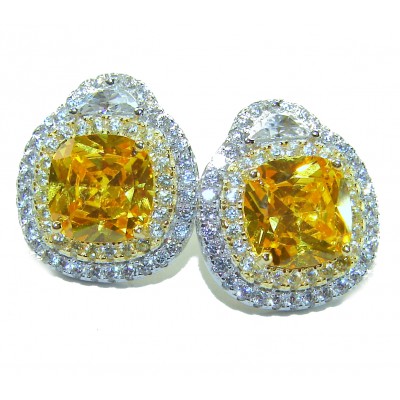 5.5 carat Golden - yellow Montana Sapphire .925 Sterling Silver handcrafted earrings