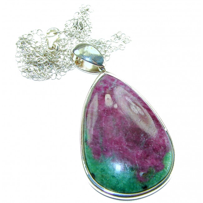 Boho Style Genuine Ruby in Zoisite .925 Sterling Silver handmade necklace