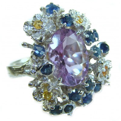 Elizabeth - Precious Natural 14.5 carat Amethyst from Uruguay Rhodium over .925 Sterling Silver Handcrafted Ring size 7 3/4