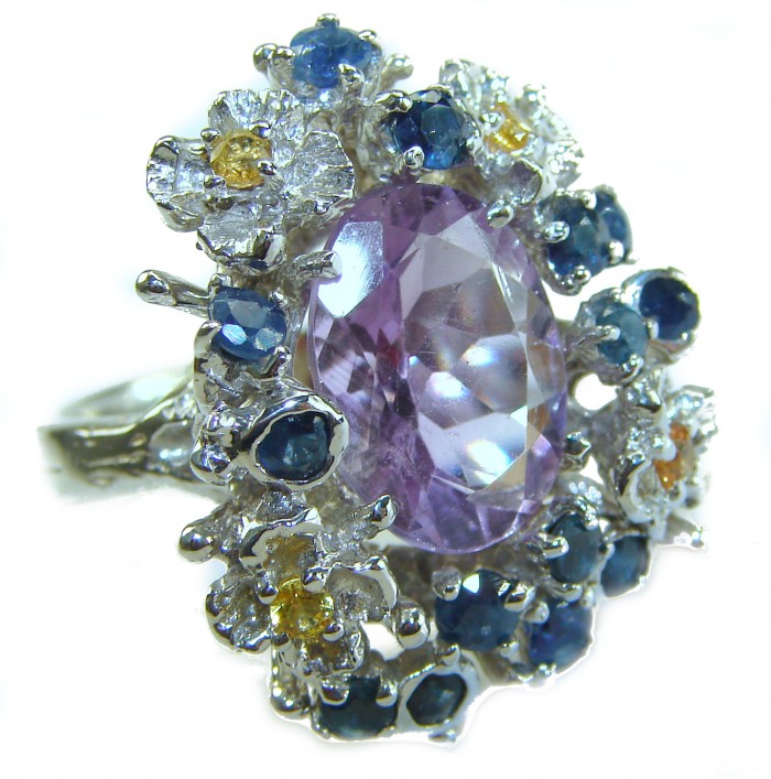 Elizabeth - Precious Natural 14.5 carat Amethyst from Uruguay Rhodium over .925 Sterling Silver Handcrafted Ring size 7 3/4