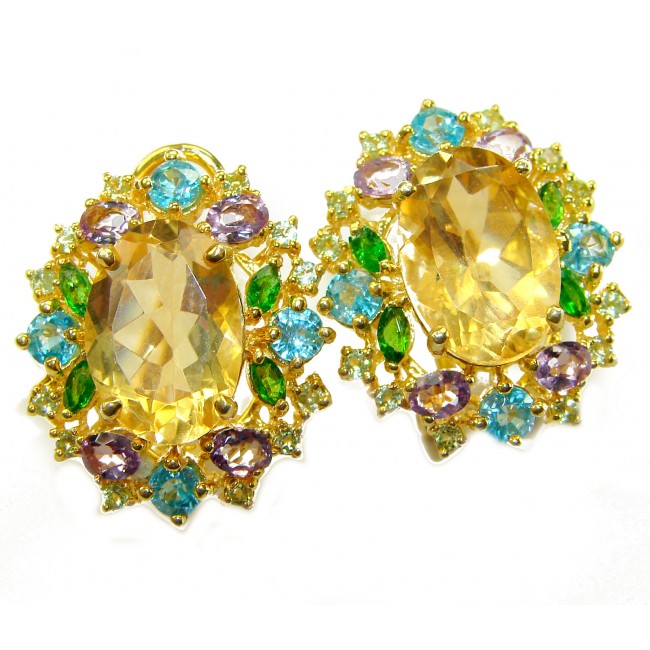 Vivien Luxurious Style - Natural 11.2 carat Citrine Aquamarine .925 Sterling Silver dipped in 18K Gold handmade earrings