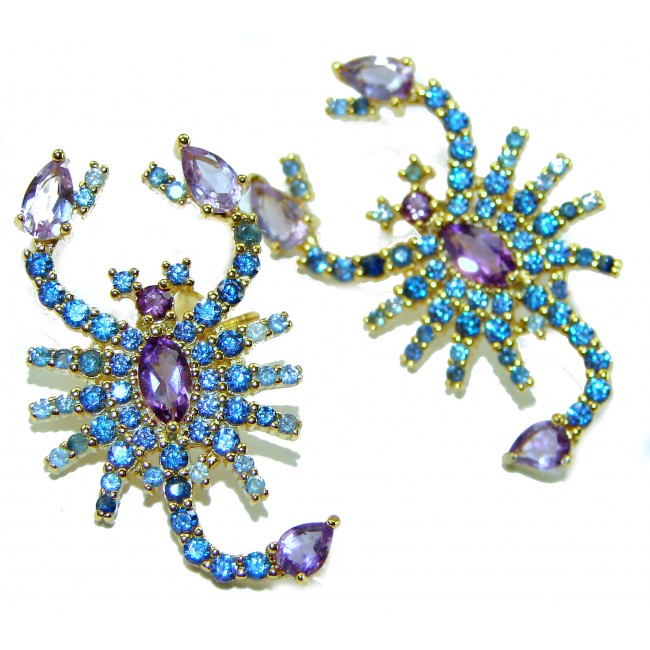 Scorpions authentic 10.2 carat Pink Amethyst Sapphire .925 Sterling Silver Ddipped in 22K Gold handcrafted earrings
