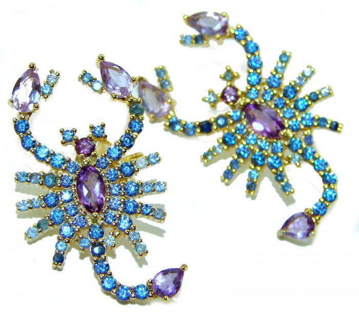 Scorpions authentic 10.2 carat Pink Amethyst Sapphire .925 Sterling Silver Ddipped in 22K Gold handcrafted earrings