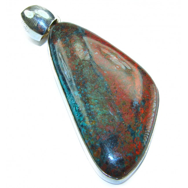 Unique Natural Large Bloostone .925 Sterling Silver handmade Pendant