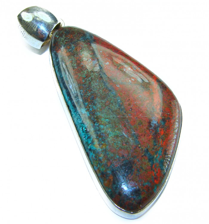 Unique Natural Large Bloostone .925 Sterling Silver handmade Pendant