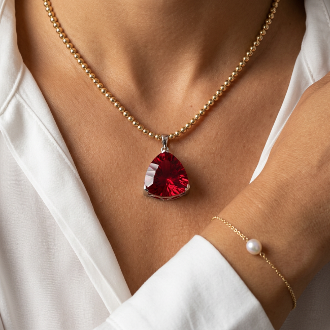 Trillion Cut Perfect 44.5 carat Volcanic Helenite .925 Sterling Silver handcrafted Pendant