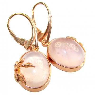 Authentic 10.2 carat Rose Quartz 14K Gold over .925 Silver handcrafted Statement earrings