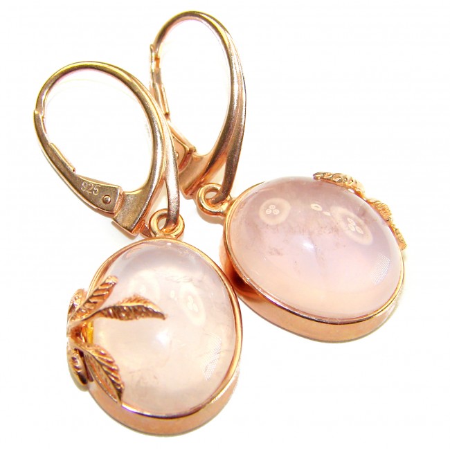 Authentic 10.2 carat Rose Quartz 14K Gold over .925 Silver handcrafted Statement earrings