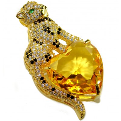 Passionate Love Cheetah authentic 42.5 carat Citreine .925 Sterling Silver dipped in 18K Gold Handcrafted pendant brooch