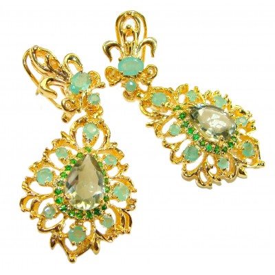 TIFFANY - 23.8 carat Green Amethyst COLOMBIAN Emerald .925 Sterling Silver dipped in 18K Gold handmade Statement Earrings