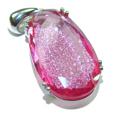 Sweet Raspberry 14.8 carat Pink Tourmaline rhodium over .925 Sterling Silver handcrafted Statement pendant