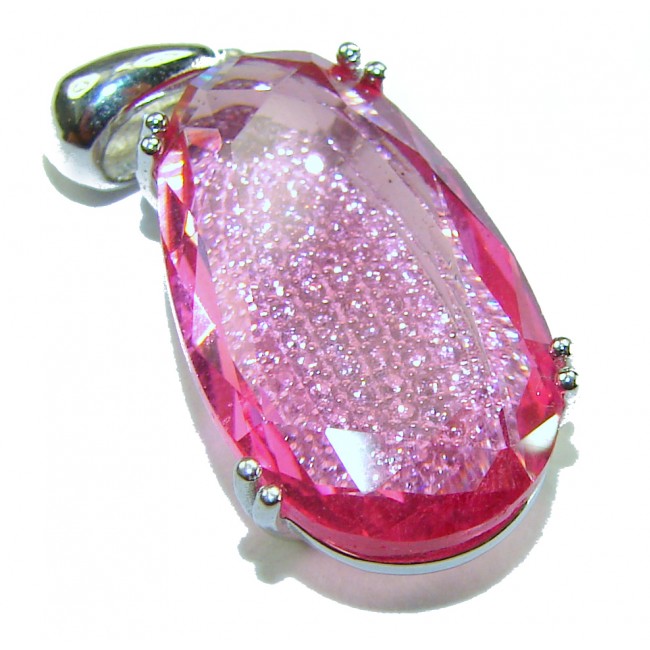 Sweet Raspberry 14.8 carat Pink Tourmaline rhodium over .925 Sterling Silver handcrafted Statement pendant