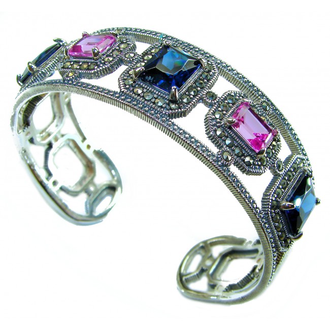 Luxurious 27.4 carat Pink Sapphire - Sapphire .925 Sterling Silver handcrafted heavy Bracelet