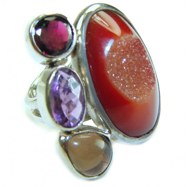 Top quality 25.2 carat Druzy Agate .925 Sterling Silver Handcrafted Large Ring size 7