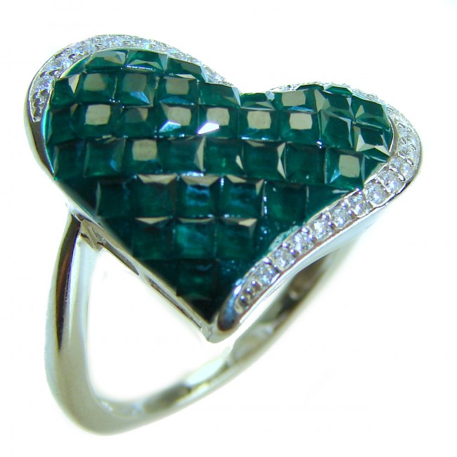 Heart Authentic 10.2 carat Colombian Emerald .925 Sterling Silver handcrafted Ring size 8