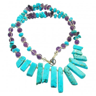 Dreamland Luxurious natural Turquoise Amethyst .925 Sterling Silver handmade necklace