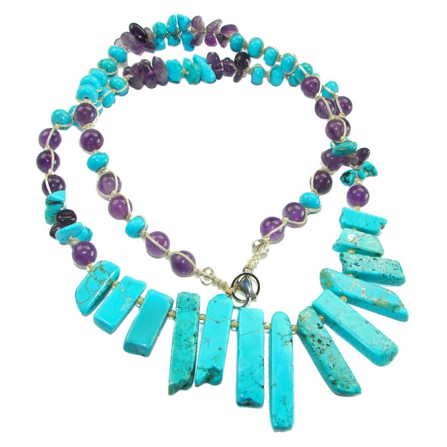 Dreamland Luxurious natural Turquoise Amethyst .925 Sterling Silver handmade necklace