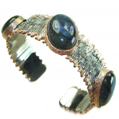 Authentic Silky Labradorite 18K Gold Rhodium over .925 Sterling Silver handmade Bracelet / Cuff