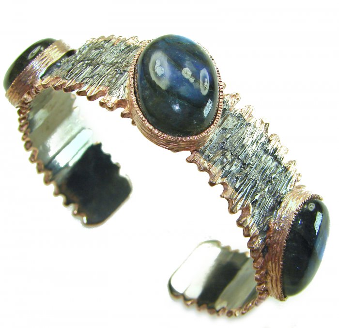 Authentic Silky Labradorite 18K Gold Rhodium over .925 Sterling Silver handmade Bracelet / Cuff - video