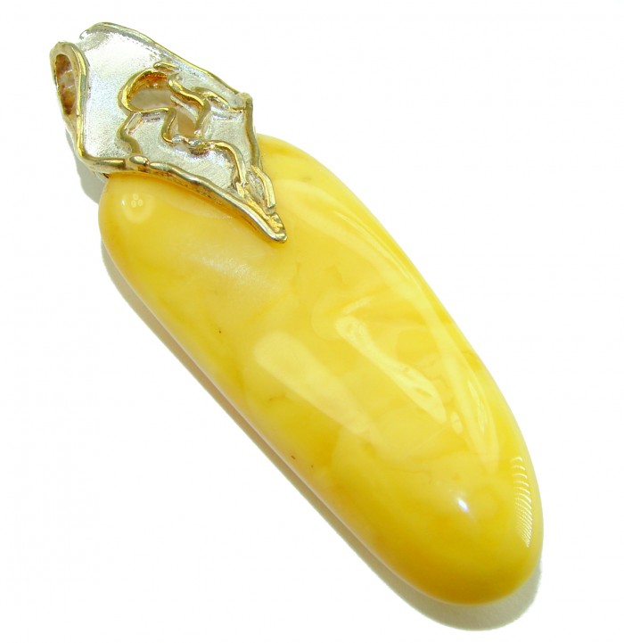 Sea Treasure Prehistoric Authentic Butterscotch Baltic Amber 2 tones .925 Sterling Silver beautifully handcrafted Huge Pendant