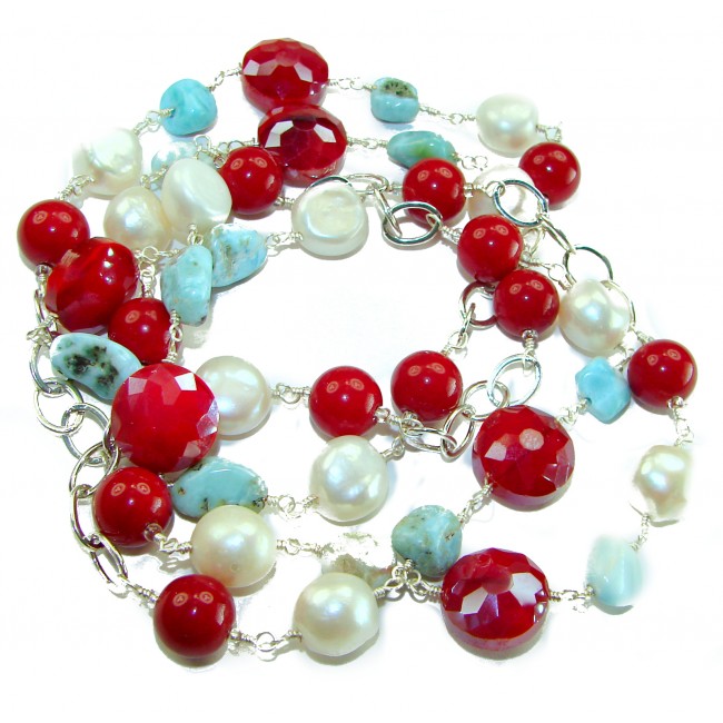 Sublime 32 inches long Red Fossilized Coral handmade Necklace