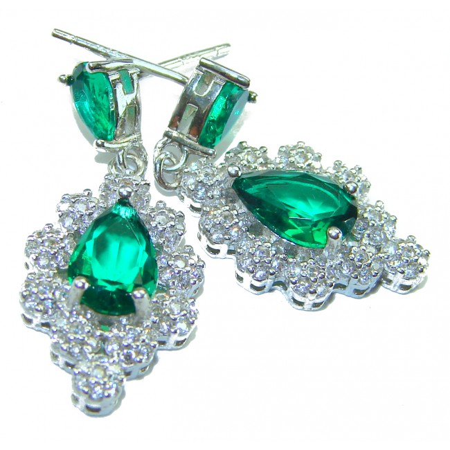 ROYALTY - 4.8 carat COLOMBIAN Emerald .925 Sterling Silver handmade Statement Earrings