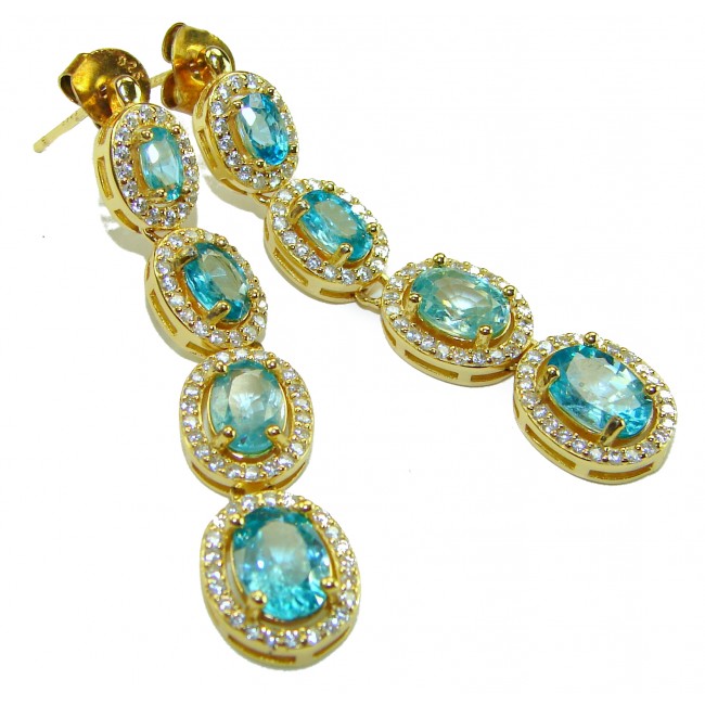 Atlantica 9.7 carat Swiss Blue Topaz .925 Sterling Silver dipped in 18K Gold Handcrafted Statement earrings